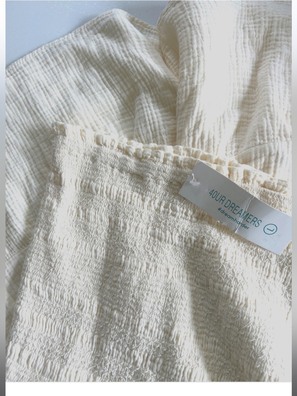 4 OUR DREAMERS Dress L SLEEVELESS TUBE Smocked Cotton GAUZE Maxi Ivory NWT